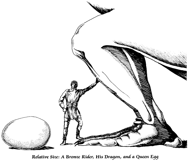 Relative size: A Bronze Кider, His Dragon, and Quenn Egg